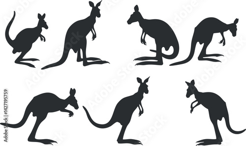 A collection of kangaroo silhouettes showcasing different poses and movements in a playful manner.