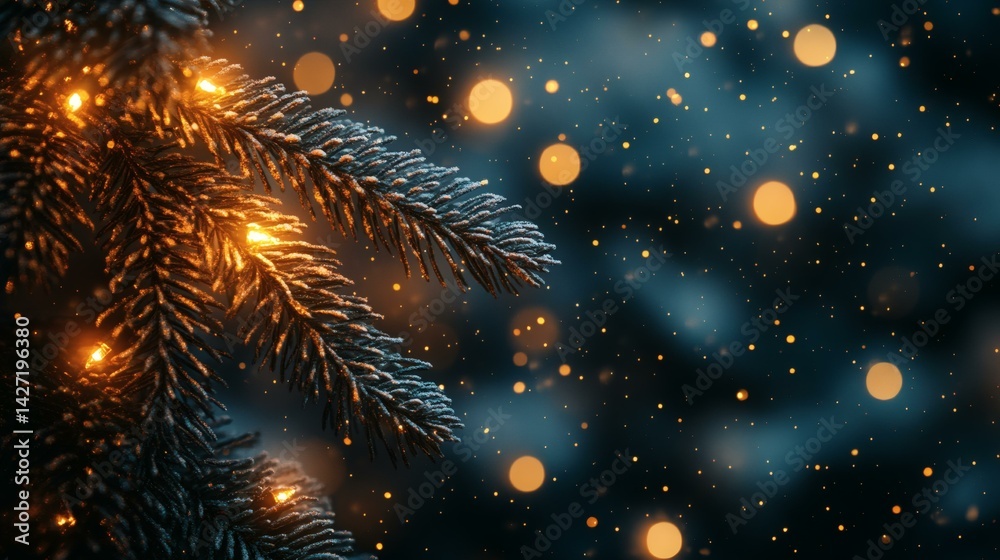 custom made wallpaper toronto digitalChristmas Tree Branch With Glowing Lights and Bokeh Effects for Festive Holiday Atmosphere