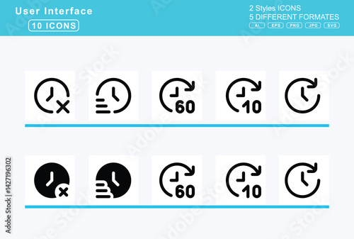 Set of 5 solid user interface icons,ticket, airline, tickets, tilde, time, add