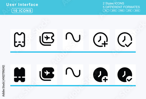 Set of 5 solid user interface icons,thumbtack, thunderstorm, moon, sun, ticket