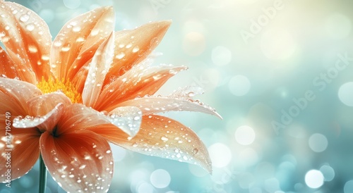 The beauty of nature is captured in a close-up photograph of a daisy, its delicate petals and exquisite water droplets combining to evoke a sense of tranquility
