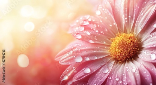 A delicate daisy is unveiled in a close-up photograph, its exquisite water droplets a testament to the serenity and beauty that nature embodies