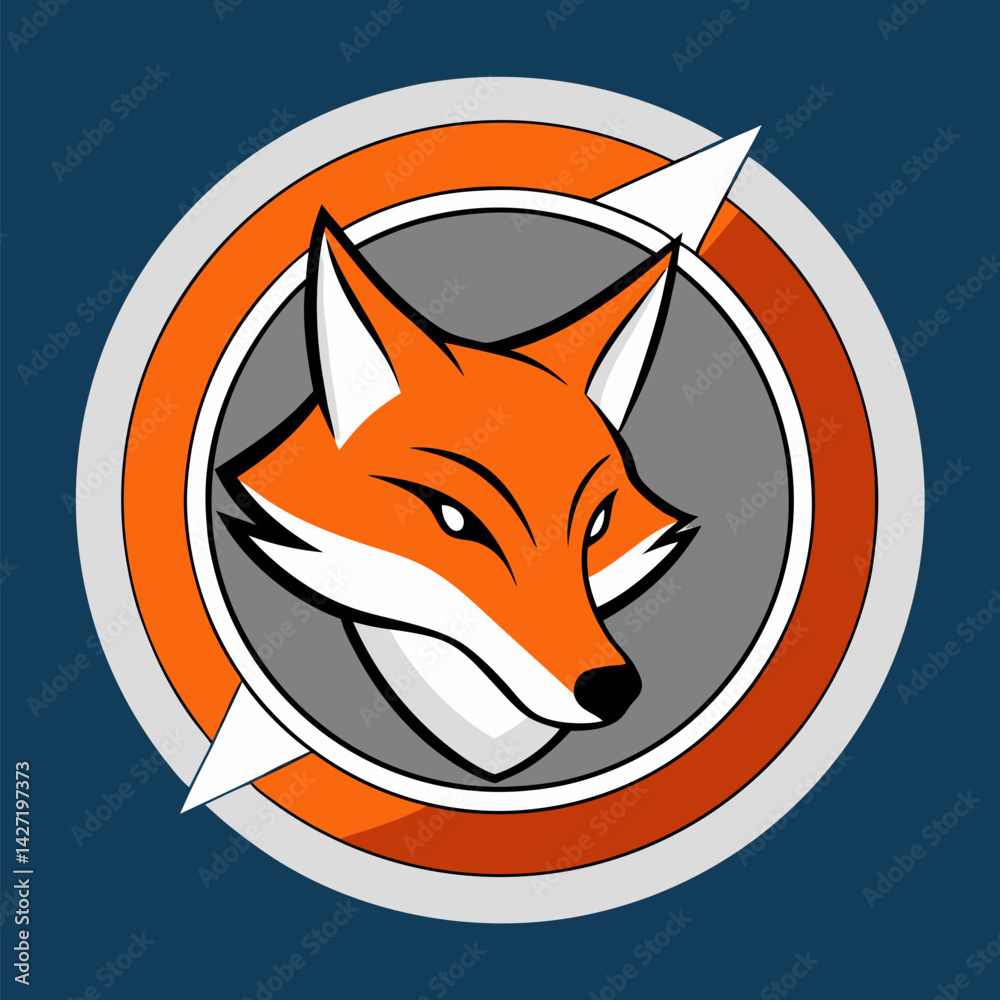 Obraz premium Fox emblem: A stylized fox illustration, centered within a circular emblem, embodying elegance and a modern aesthetic. This design blends sharp lines with vibrant colors.