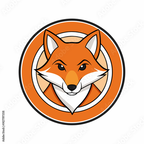 Fox Emblem Illustration: A stylized fox emblem, featuring a cunning expression, inside a circular frame with a minimalist design, perfect for various design purposes.