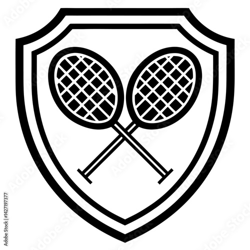 Tennis Rackets Emblem: A pair of crossed tennis rackets elegantly displayed within a classic shield emblem, symbolizing the sport's spirit and tradition. 
