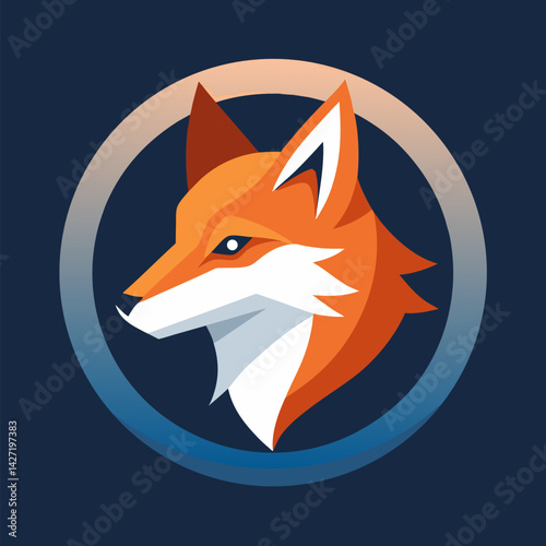 Fox Head Icon: A captivating digital depiction of a fox head in a sleek, modern style, framed by an elegant circle, evoking a sense of grace, agility, and wild elegance.