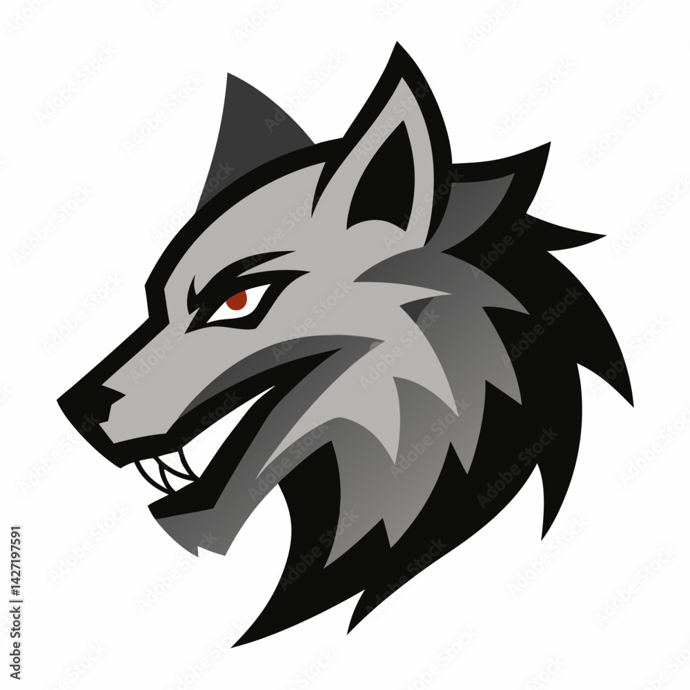 Obraz premium Bold Wolf Illustration: A striking illustration captures the fierce gaze and predatory essence of a wolf, a symbol of untamed wilderness and strength.
