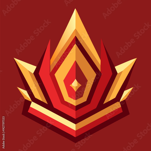 Elegance of Golden Crown: A radiant emblem of prestige and regality, this artistic crown design showcases the splendor of gold and red hues, symbolizing power, authority.