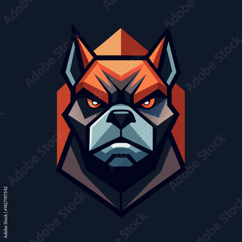 Geometric Bulldog Mascot: A bold and edgy bulldog mascot design, rendered in a striking geometric style, exudes strength, determination and fierce loyalty.