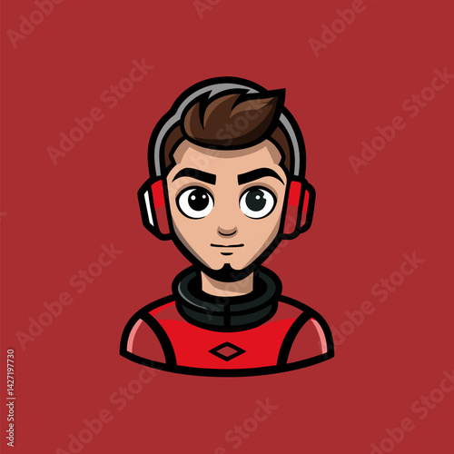 Digital Avatar with Headset: A stylized digital avatar sports a modern headset against a bold backdrop, exuding a sense of tech-savvy sophistication, capturing the essence of the digital age.