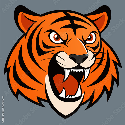 Roaring Tiger: Captivating illustration of a ferocious tiger, its powerful visage showcased in vibrant detail. Every brushstroke brings the essence of the wild.