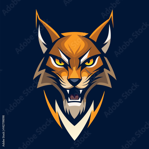 Enraged Lynx Head: A fierce and captivating image of a lynx's head, rendered in a modern style, showcasing its intense gaze and untamed spirit. 