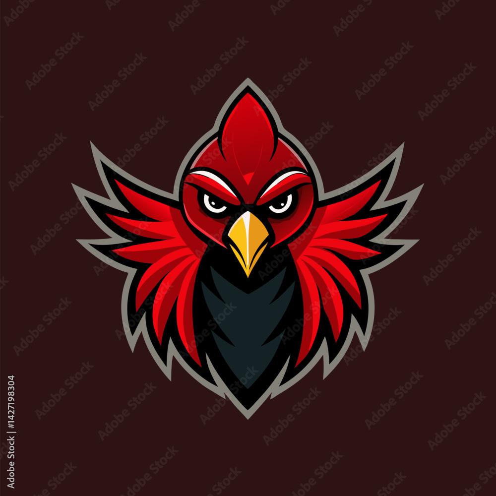 Obraz premium Cardinal Portrait: A vibrant illustration of a red cardinal, showcasing its fierce expression with a powerful presence. Capturing the beauty and strength of the bird.