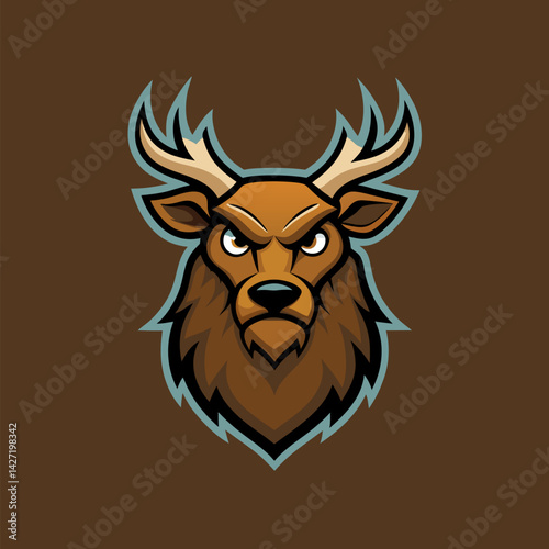 Majestic Stag Mascot: A striking illustration of a strong and determined stag, symbolizing power and leadership, rendered in a bold, illustrative style.