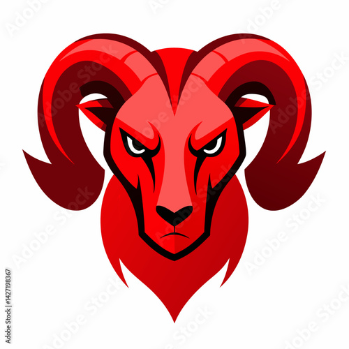 Powerful Ram Emblem: A stylized illustration of a fierce ram, rendered in shades of red, with sharp angles and a determined expression, a symbol of strength and determination.