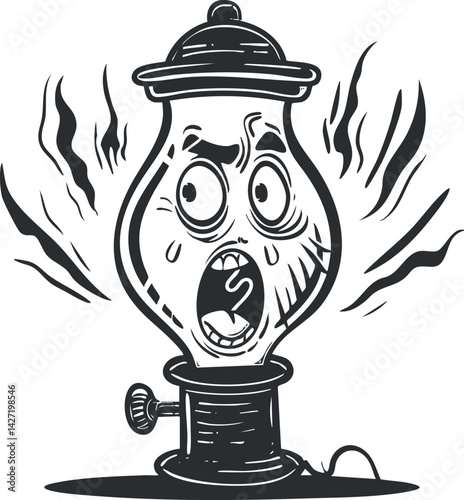 A humorous illustration of a shocked lamp character expressing fear and surprise.