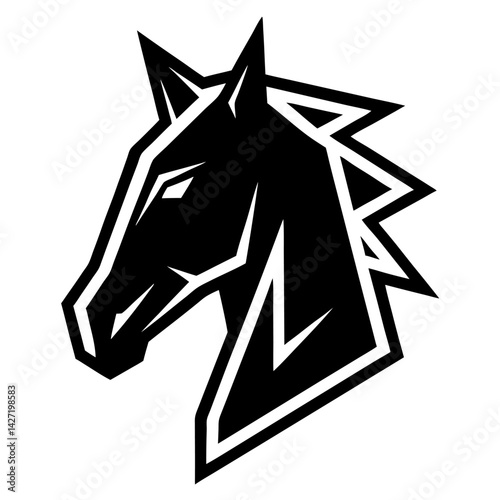 Steed's Silhouette: A bold, graphic portrayal of a horse's head, rendered in stark monochrome, the sharp lines and powerful features of the animal commanding attention with a touch of ferocity.