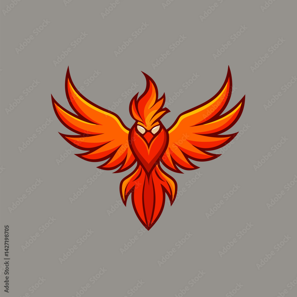 Fototapeta premium Phoenix Rising Mascot: A captivating phoenix mascot with fiery red wings, a heart of fire, and piercing eyes, symbolizing rebirth, power, and resilience.