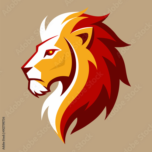 Lion Portrait: A stylized, side-profile illustration of a majestic lion's head, exuding strength and authority, showcasing a vibrant gradient of colors and commanding presence.