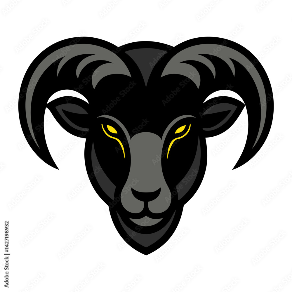 Ram Face Icon: A bold and iconic illustration of a ram's head, conveying strength, power, and determination. The ram, with its distinctive horns and intense gaze. Ram Face Icon: A bold and iconic illustration of a ram's head, conveying strength, power, and determination. The ram, with its distinctive horns and intense gaze.