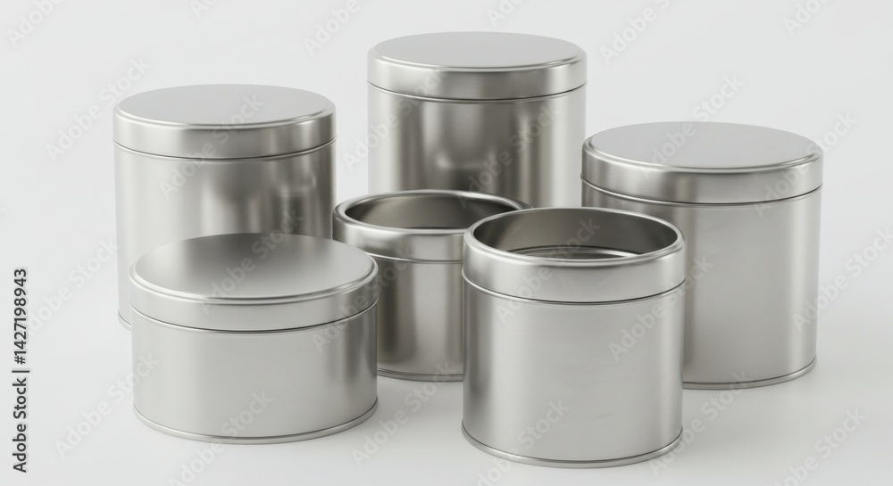 Clean and Simple Metal Tea Tins on White Background