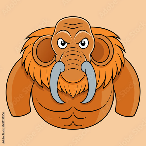 Mammoth Illustration: a cartoon representation of a woolly mammoth, a magnificent prehistoric creature, is depicted with its distinctive long tusks, thick fur, and commanding presence.