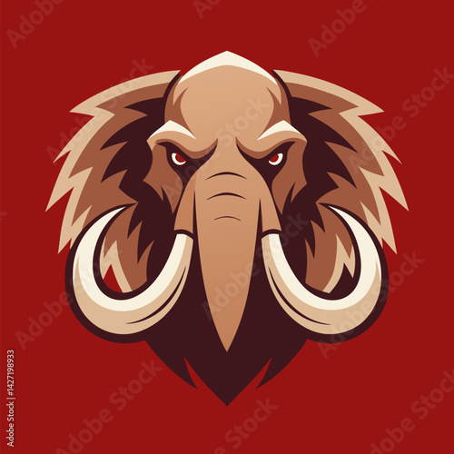 Majestic Mammoth Emblem: A powerful, front-facing depiction of a prehistoric mammoth, with its imposing tusks and detailed fur, set against a vibrant background.
