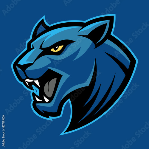 Aggressive Panther Logo: A dynamic panther logo captures the intensity and power of a feline predator, with its sleek blue design and ferocious expression.