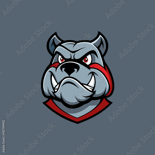 Bulldog Mascot's Bold Stare: A stylized bulldog mascot exudes an aura of strength and determination with its intense gaze, iconic colors, and bold design.