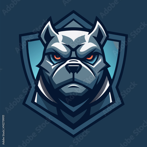 Loyal Protector Emblem: A formidable dog, with piercing eyes, embodies unwavering protection and loyalty within a stylized emblem, representing strength, vigilance, and steadfastness.