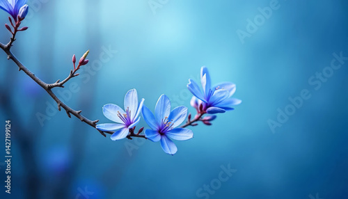 Obraz na płótnie Close-up of delicate blue flowers blooming on a branch. Floral background. w salonie