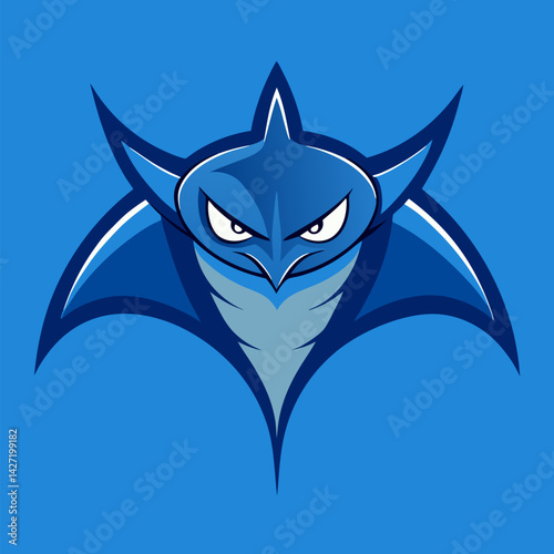 Mystical Marine Majesty: An illustration of a dynamic and detailed manta ray, poised in a commanding pose, its presence enhanced with cool, aquatic hues and sharp, geometric forms.