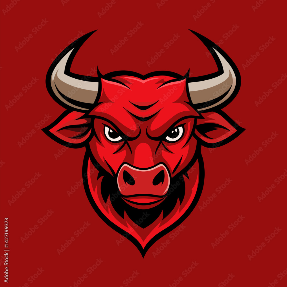 Red Bull Icon: An illustration of a fierce, determined bull head with large, curved horns on a solid red background, perfect for conveying strength and power. Red Bull Icon: An illustration of a fierce, determined bull head with large, curved horns on a solid red background, perfect for conveying strength and power.