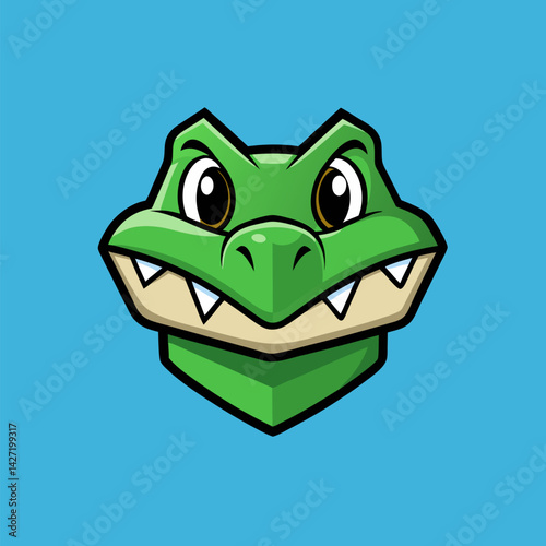 Smiling Alligator Mascot: A friendly and approachable cartoon alligator mascot with a wide grin and bright eyes, perfect for branding or mascot illustrations.