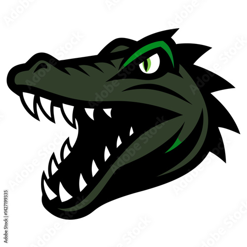 Alligator Emblem: A striking illustration of an alligator head, its ferocious teeth bared, the vibrant green of its eye and accents making it a compelling emblem of strength and primal energy.