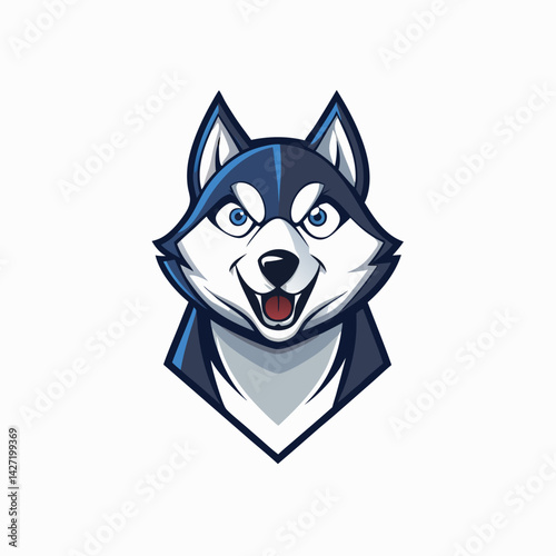 Energetic Husky Icon: A vibrant logo showcases a spirited husky with expressive features, designed with a modern illustration style, capturing the essence of energy and playfulness.