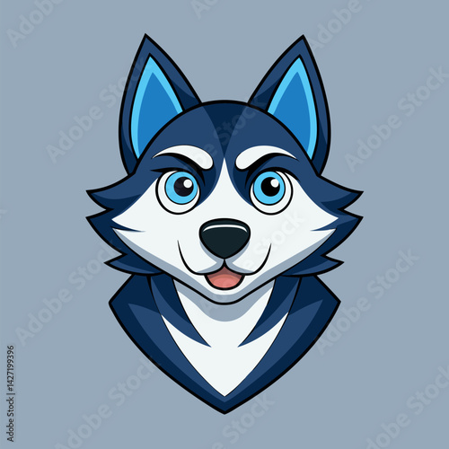 Loyal Husky Portrait: An expertly illustrated headshot of a husky, featuring vibrant blue eyes, capturing the spirit of a loyal companion in this artistic design.