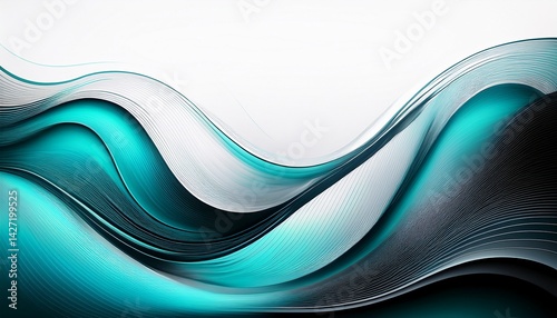 abstract background fluid wave curve lines with gradient teal blue and black on white background