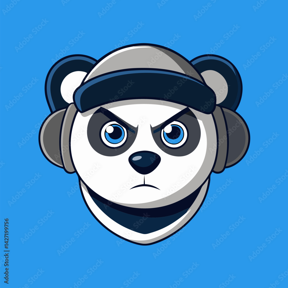 Naklejka premium Grumpy Panda DJ: A cute and grumpy panda with headphones, a symbol of the fun and creative side of music. This illustration can be used for merchandise, social media.