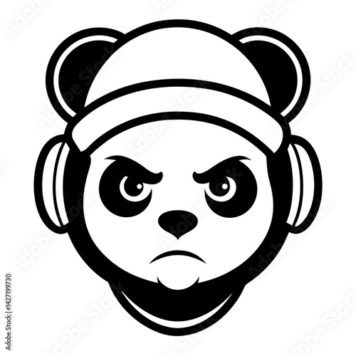 Angry Panda Icon: This striking, simplified graphic depicts an angry panda head, embodying a bold and determined persona. The panda wears headphones and a beanie.