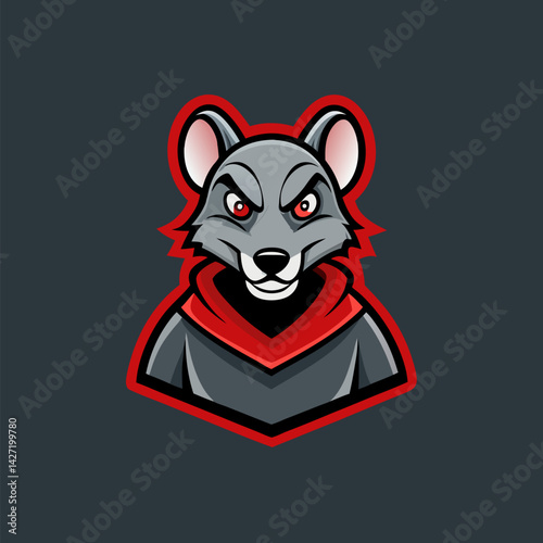 Enigmatic Rat Mascot: A sleek, stylized illustration of a vigilant rat mascot, exuding an air of mystery and purpose, ready to take on challenges.