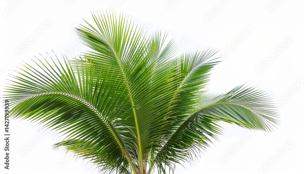 Naklejka premium palm tree part isolated on white background vibrant green fronds of coconut tree natural palm leaves of exotic evergreen cycad plant lush foliage tropical