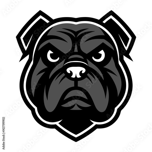 Ferocious Bulldog's Gaze: The striking head of an intimidating bulldog, its intense stare conveying unwavering strength and resolve, a symbol of raw power and untamed spirit. 