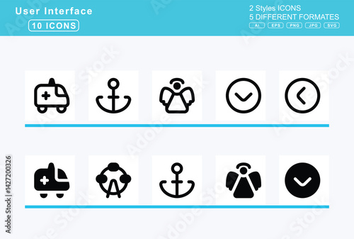 Set of 5 solid user interface icons,align, center, justify, left, slash, ambulance