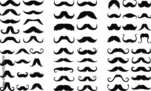 Variety of Mustache Silhouettes in Black