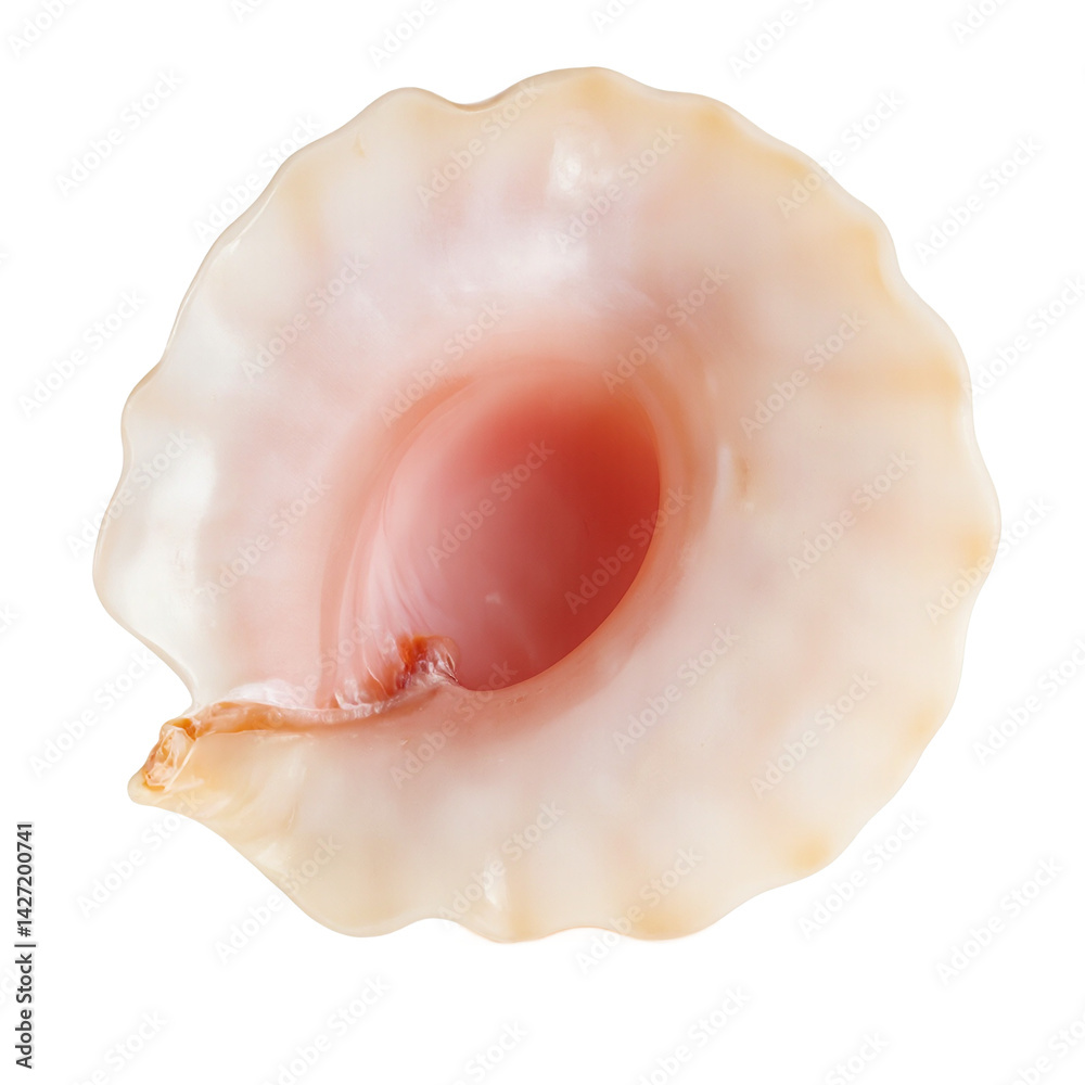 Isolated vibrant pink queen conch shell interior on white background