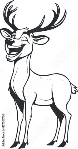 A cheerful cartoon deer with antlers, exuding joy and playfulness in a whimsical style.