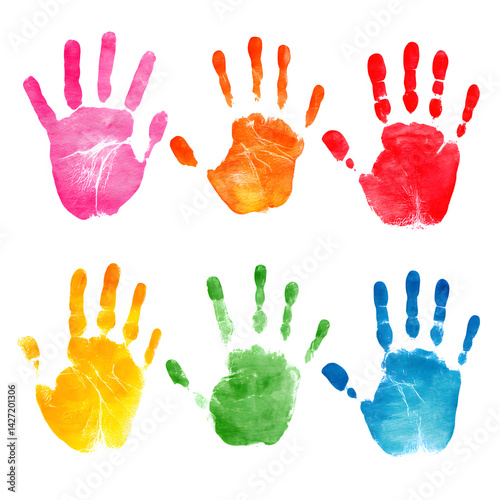 Set colorful hand print, paint watercolor isolated on white --v 7.0