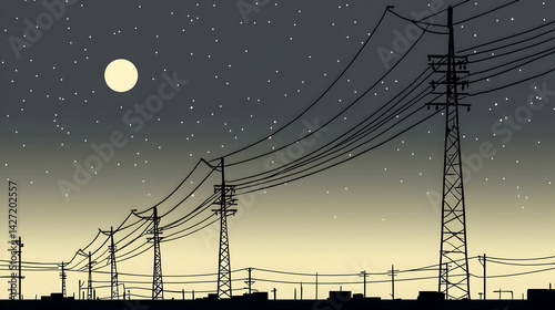 Night Sky, Power Lines, Cityscape, Silhouette, Tranquil Atmosphere, Website Background
