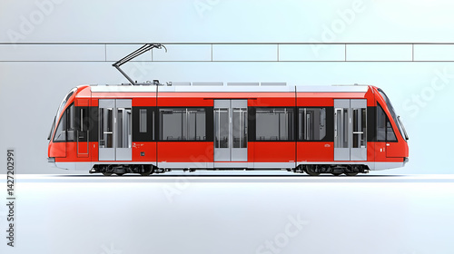 Red And White Light Rail Vehicle Side View